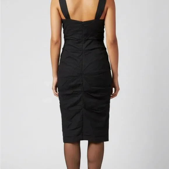 Eileen Fisher Cotton Steel Stitch Midi Cocktail Dress Size in Black Size 10 - Picture 2 of 4